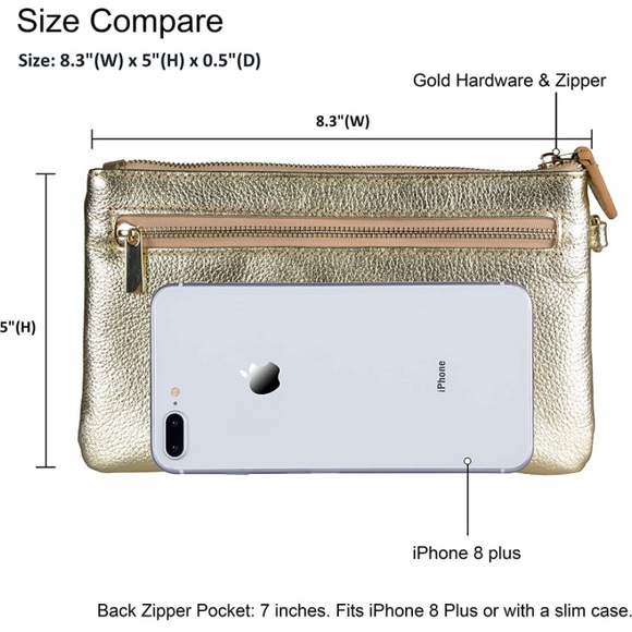 Gold wristlet organizer zip wallet - Picture 3 of 9